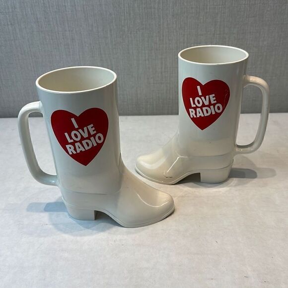 Vtg I Love Radio Boot Glasses Cups Plastic Mug - Picture 1 of 8